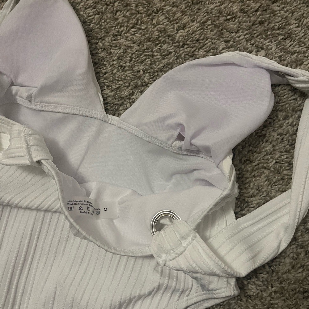 White Ribbed One-Piece Swimsuit - Picture 3 of 4